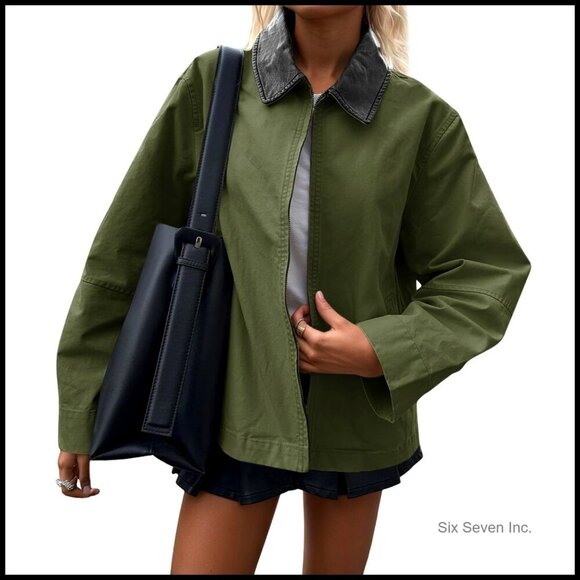 Jackets & Blazers - Oversized Barn Jacket Lightweight Cotton Canvas Zip Up Casual Vintage Utility